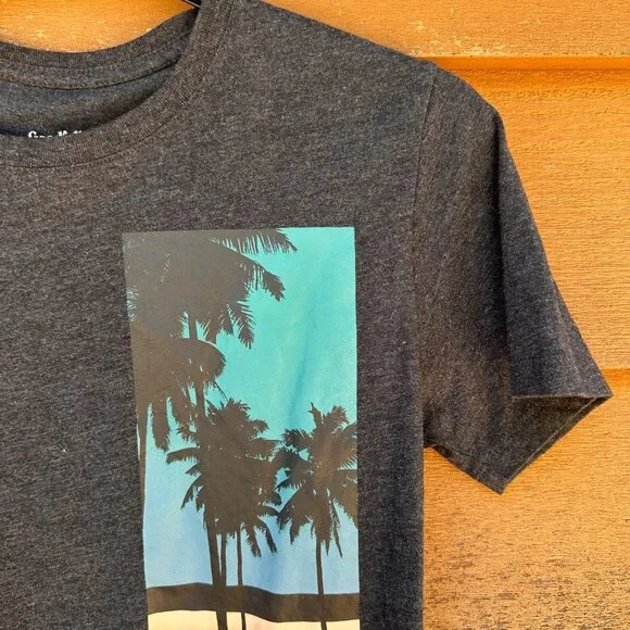 Goodfellow & Co. Mens Beach Graphic T-Shirt Size S Dark Heather Gray Cotton Blen - Picture 4 of 11